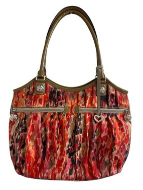 Brighton “Milano Spots” watercolor hobo bag with patent leather trim EUC